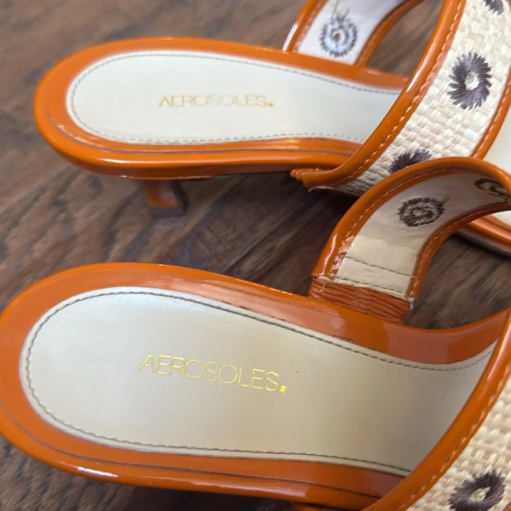 Aerosoles 2” Kitten Heel Slides, size 7M, “Sunbeam” Orange Combo, like new - Picture 4 of 15